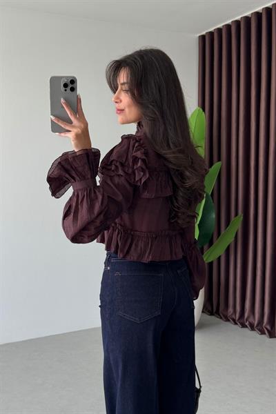 Noa Bordo Şal Detay Kısa Şifon Bluz