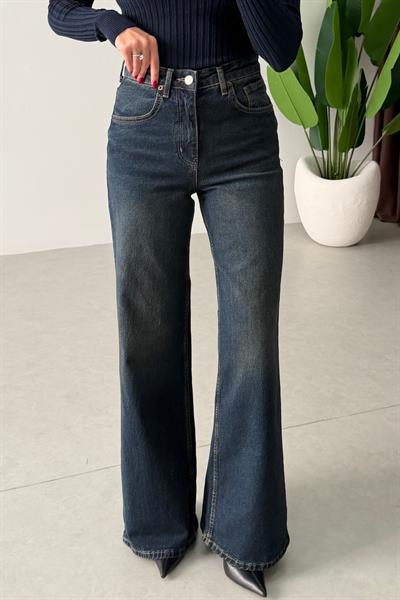 Noir Koyu Mavi Tintli Wide Leg Jean