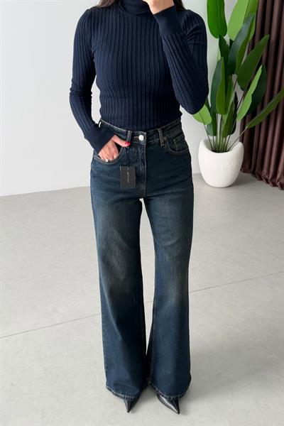 Noir Koyu Mavi Tintli Wide Leg Jean