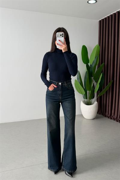 Noir Koyu Mavi Tintli Wide Leg Jean