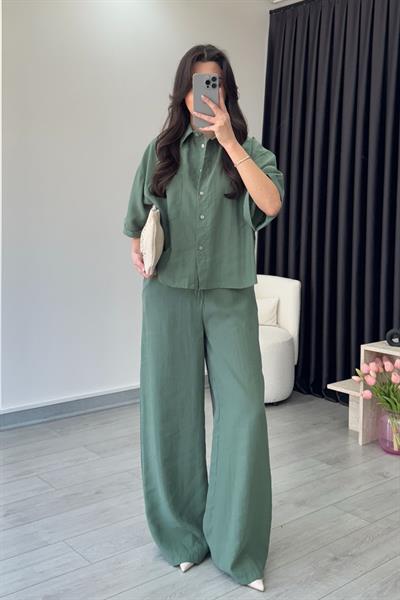 Nora Yeşil Tensel Gömlek Pantolon Takım