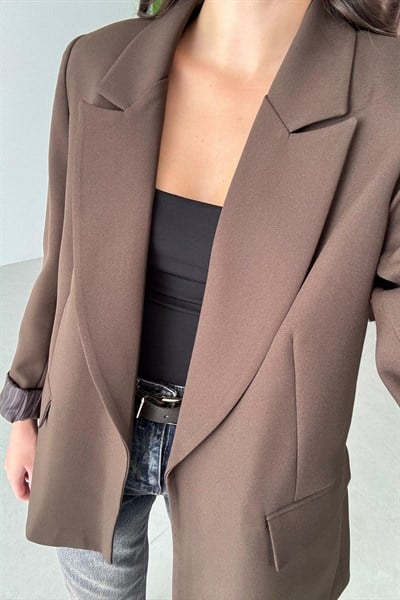 Nowan Kahve Çizgili Astar Detay Blazer