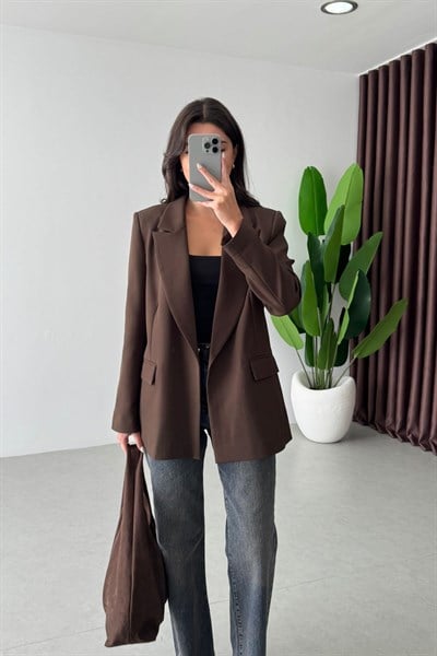 Nowan Kahve Çizgili Astar Detay Blazer