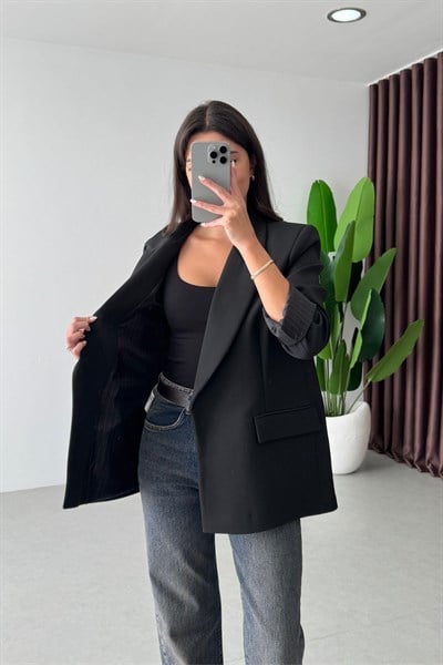 Nowan Siyah Çizgili Astar Detay Blazer