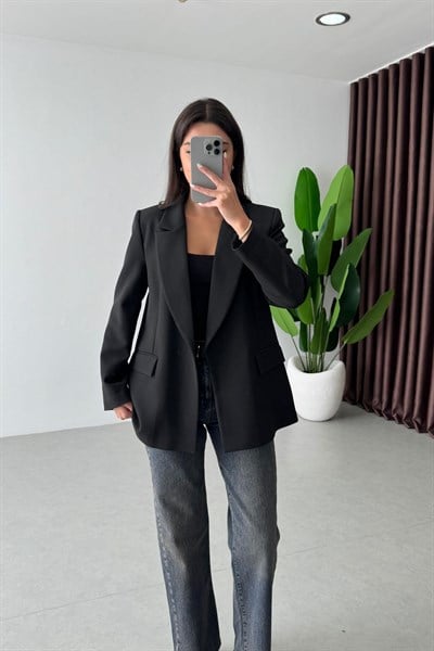 Nowan Siyah Çizgili Astar Detay Blazer
