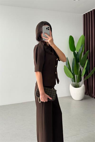 Nila Kahve Gold Düğmeli Takım