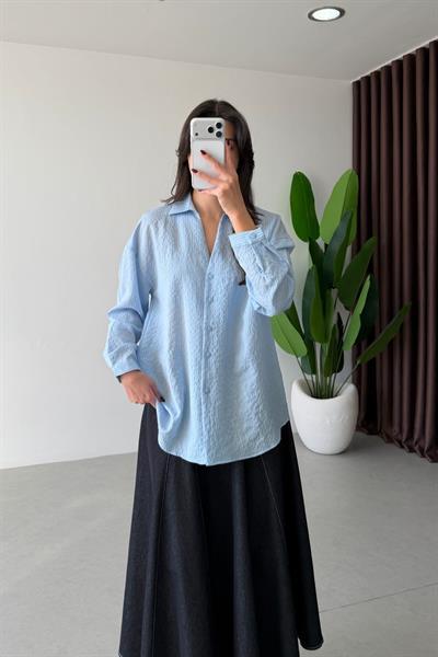 Octa Mavi Çizgili Oversize Gömlek
