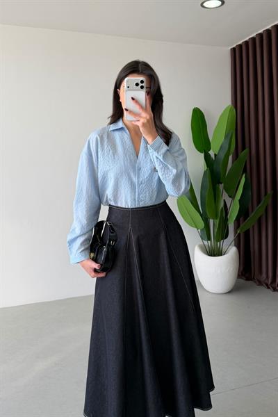 Octa Mavi Çizgili Oversize Gömlek