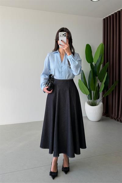 Octa Mavi Çizgili Oversize Gömlek