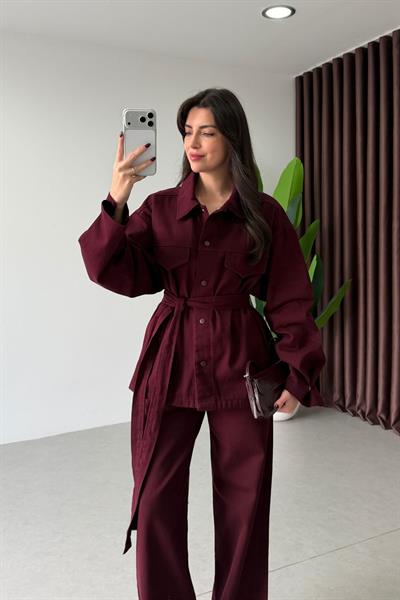 Omnia Bordo Kuşaklı Gabardin Takım