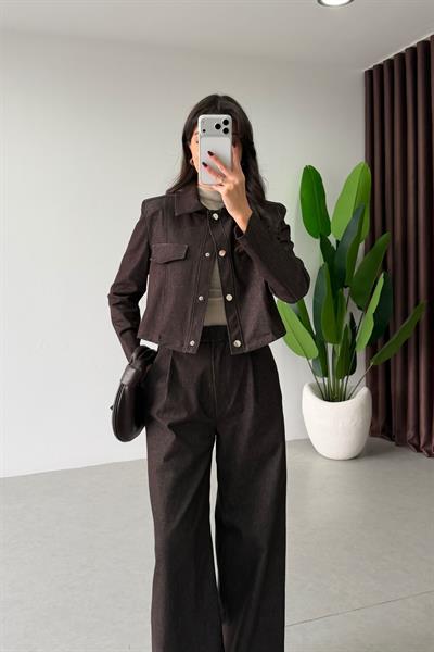 Opre Kahve Denim Ceket Pantolon Takım
