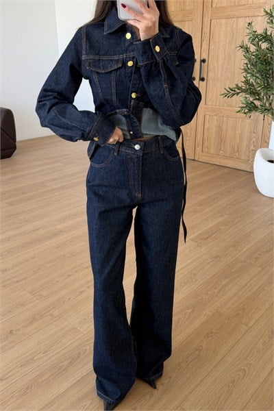 Orena Denim Kemerli Ceket Pantolon Takım