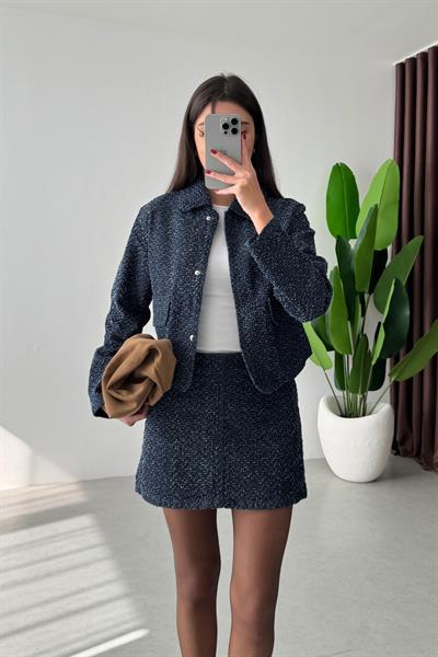Orena Dokulu Denim Ceket Etek Takım
