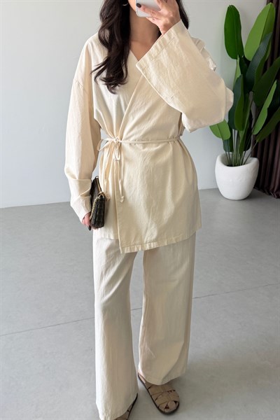 Osila Natural Keten Kimono Takım