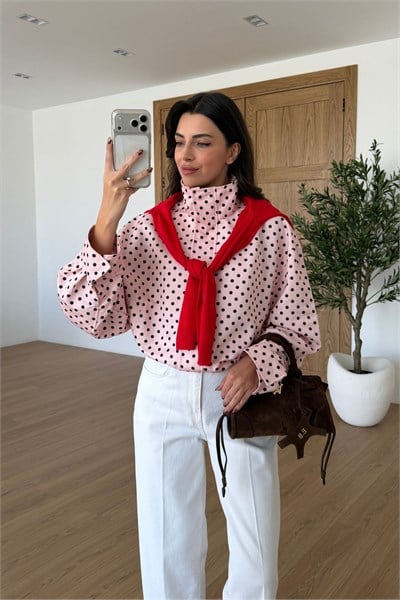 Palme Pembe Puantiyeli Bomber Ceket