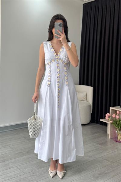 Papatya Detaylı Poplin Elbise