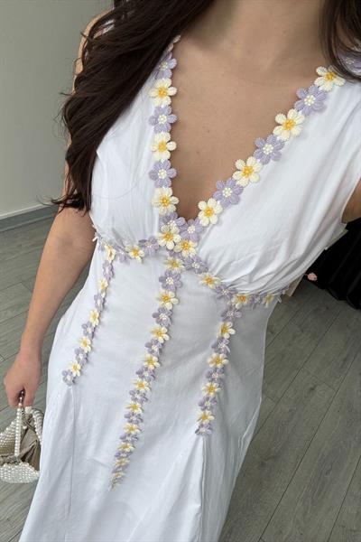 Papatya Detaylı Poplin Elbise