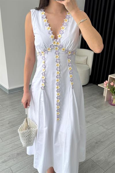 Papatya Detaylı Poplin Elbise