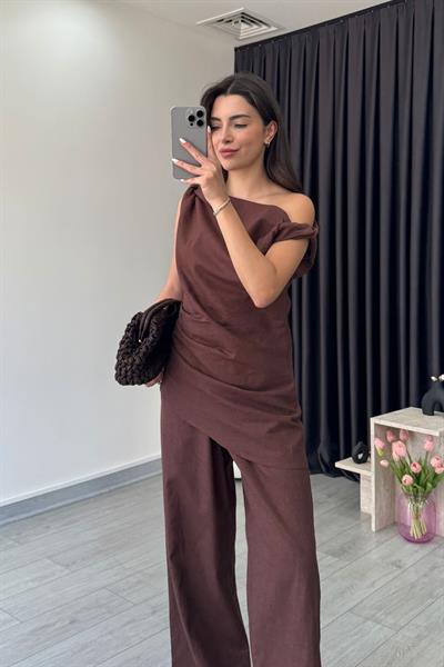 Parmo Kahve Ham Keten Omuz Dekolteli Takım