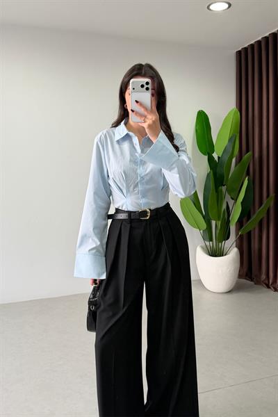 Penny Bebe Mavi Belden Oturtmalı Poplin Gömlek