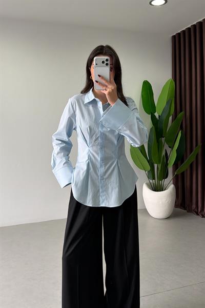 Penny Bebe Mavi Belden Oturtmalı Poplin Gömlek