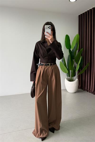 Penny Kahve Belden Oturtmalı Poplin Gömlek