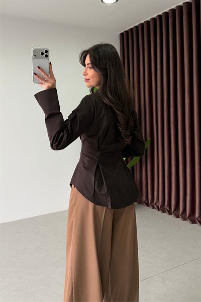 Penny Kahve Belden Oturtmalı Poplin Gömlek
