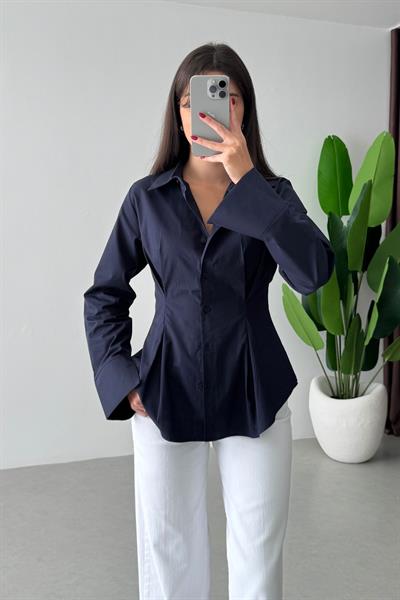 Penny Lacivert Belden Oturtmalı Poplin Gömlek