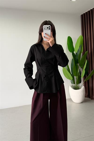 Penny Siyah Belden Oturtmalı Poplin Gömlek