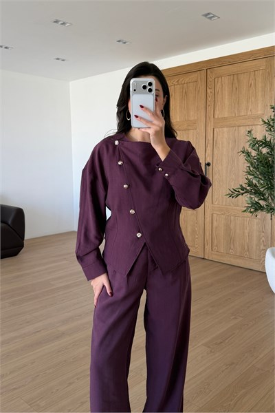Petra Mürdüm Asimetrik Bluz Pantolon Takım