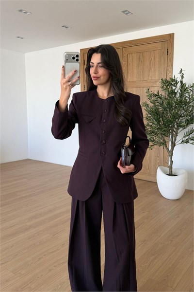 Pina Mürdüm Cep Detay Ceket Pantolon Takım