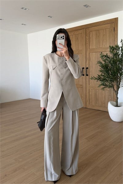 Pina Taş Cep Detay Ceket Pantolon Takım