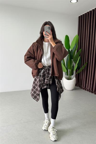 Podia Kahve Oversize Şişme Mont