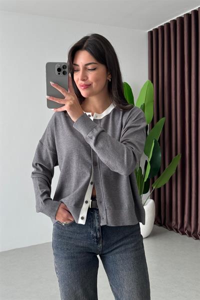 Pola Antrasit Bisiklet Yaka Hırka