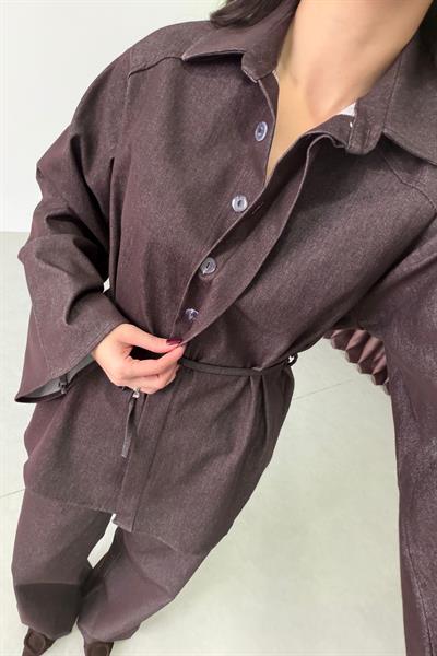 Polka Mürdüm Yarasa Kol Denim Takım