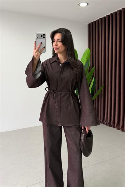 Polka Mürdüm Yarasa Kol Denim Takım