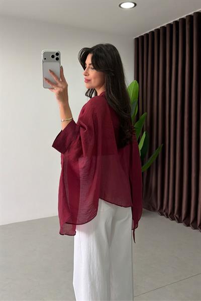 Poppy Bordo Pelerin Şifon Bluz