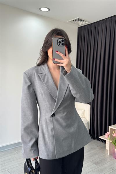 Belden Oturtmalı Antrasit Kruvaze Blazer Ceket