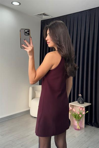 Premium İp Askılı Mürdüm Elbise