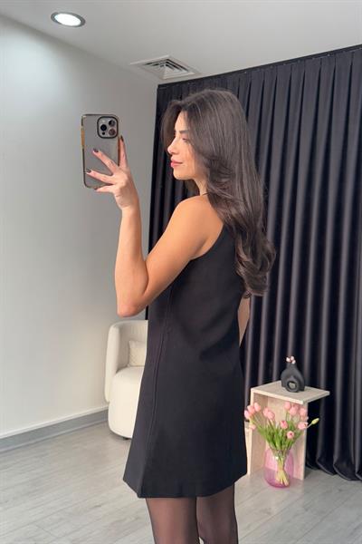 Premium İp Askılı Siyah Elbise