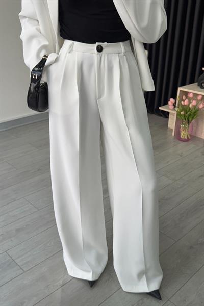 Premium Krep Kumaş Beyaz Blazer Pantolon Takım