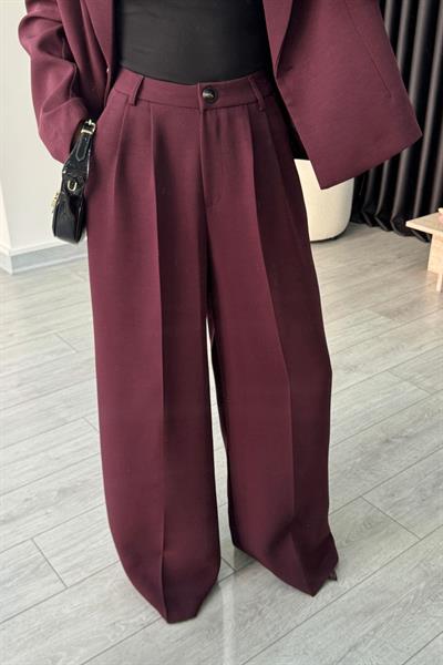 Premium Krep Kumaş Mürdüm Blazer Pantolon Takım