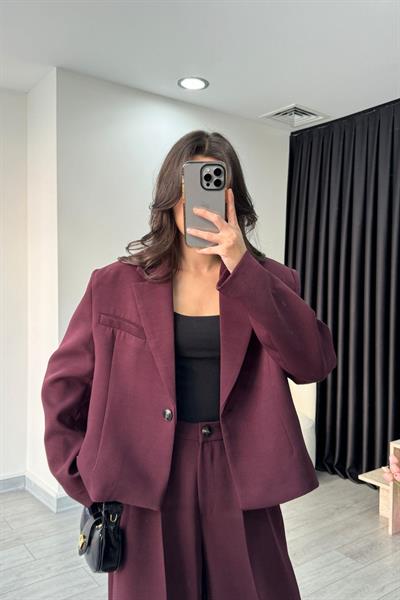 Premium Krep Kumaş Mürdüm Blazer Pantolon Takım