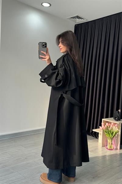 Premium Siyah Trençkot