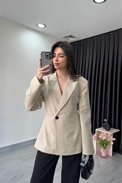 Belden Oturtmalı Taş Kruvaze Blazer Ceket