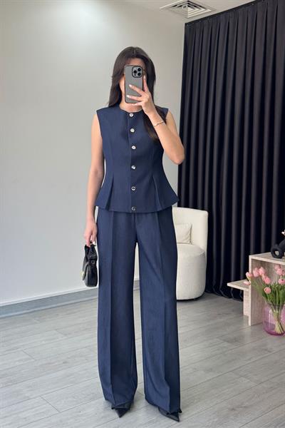 Premium Yumuşak Dokulu Lacivert Yelek Pantolon Takım