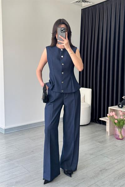Premium Yumuşak Dokulu Lacivert Yelek Pantolon Takım