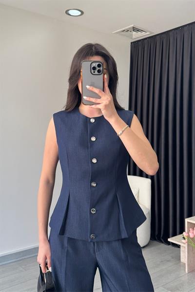 Premium Yumuşak Dokulu Lacivert Yelek Pantolon Takım