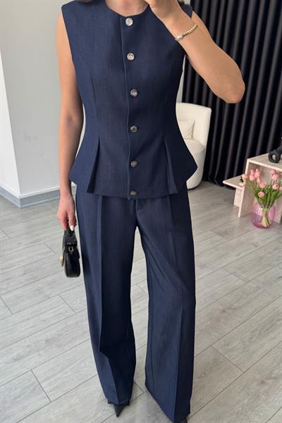 Premium Yumuşak Dokulu Lacivert Yelek Pantolon Takım