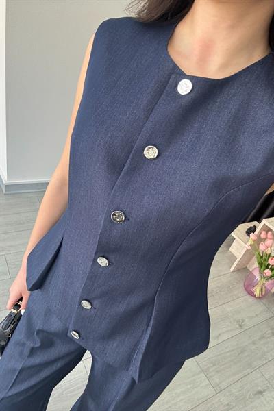Premium Yumuşak Dokulu Lacivert Yelek Pantolon Takım